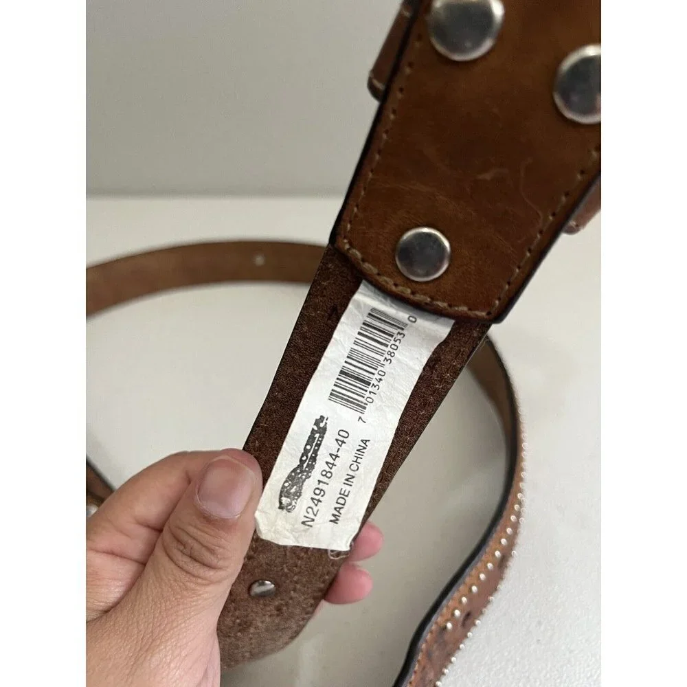 Nocona Belt Western Brown Leather Men Size 40 Embellished Basket Weave